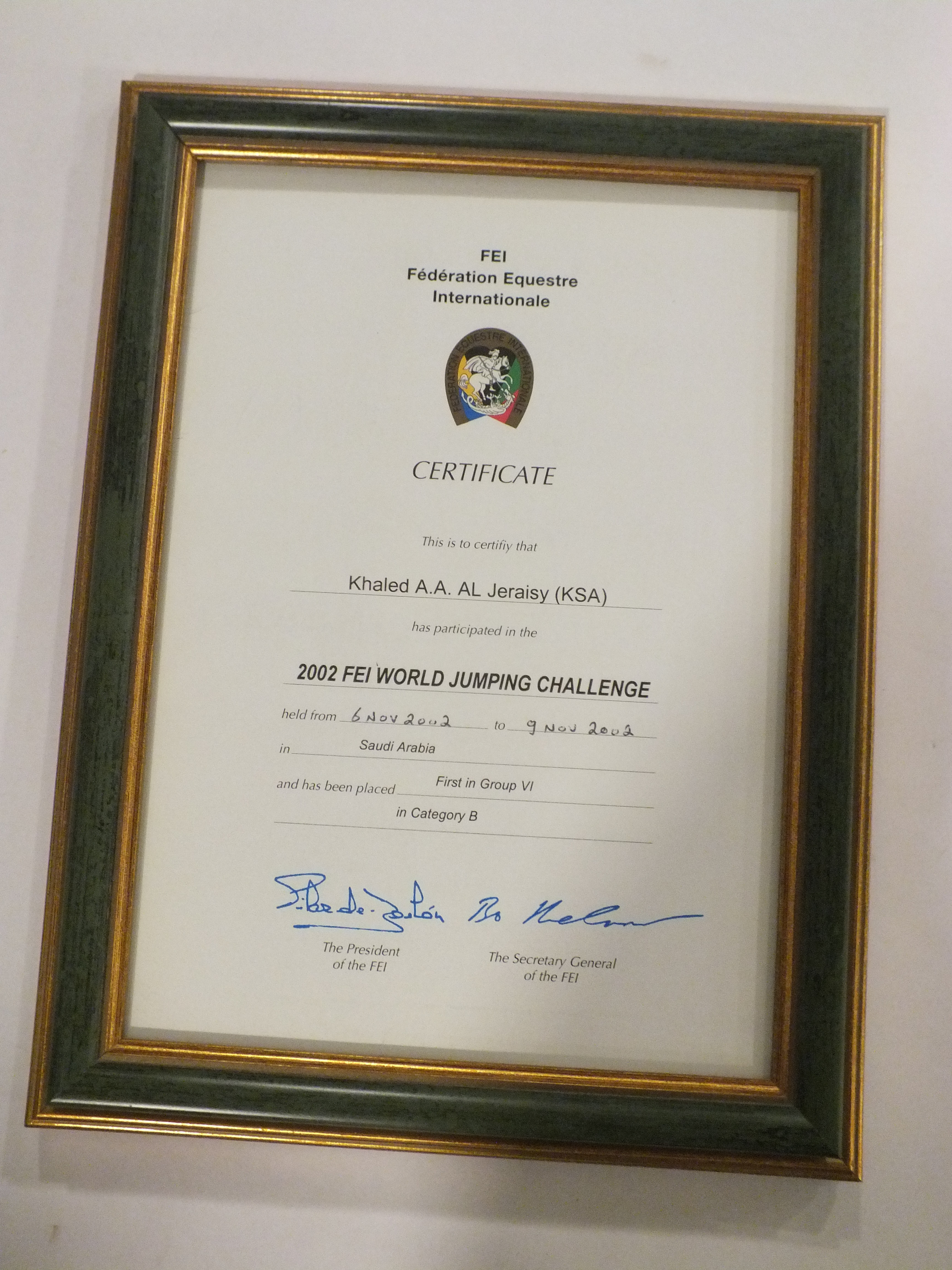 شهادة ( Federation Equestre Internationale ) 2002م